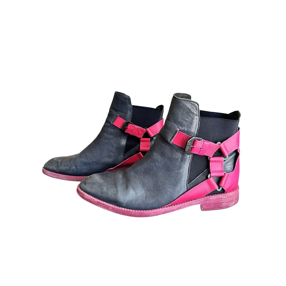 Swear London Black Pink Leather Strappy Viennetta 16 Ankle Boot Size 39 8.5 - Picture 4 of 10